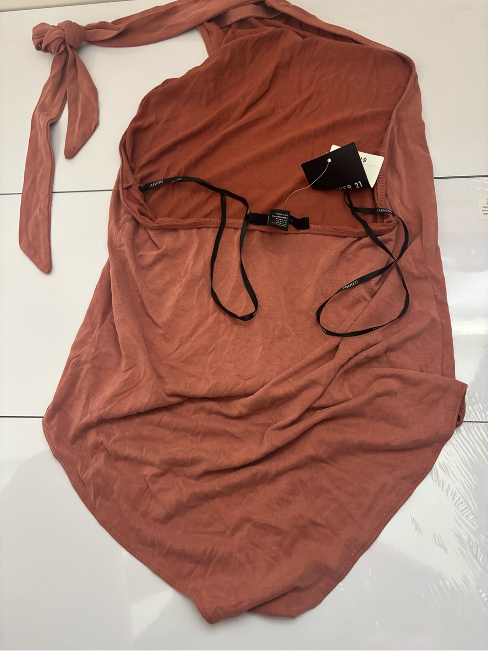 Tie-Neck soft Rust colored bodysuit